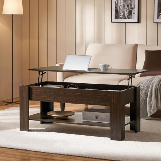 Lift Top Coffee Table with Hidden Compartment and Storage Shelf