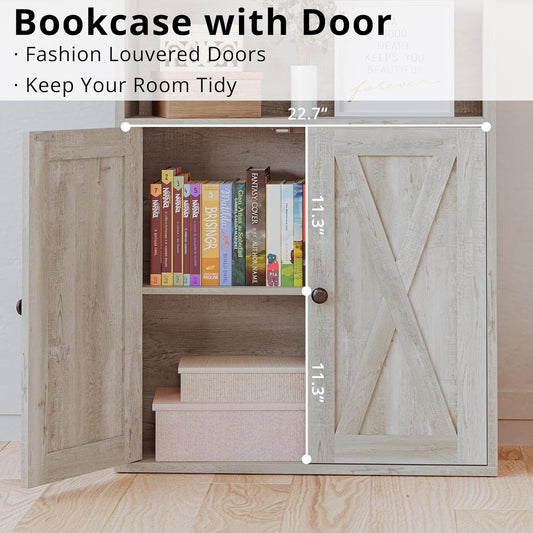 Industrial Bookshelves and Bookcases with Doors 11.8 in Depth Floor Standing 5 Shelf Display Storage Shelves Bookcase Home Decor Furniture for Home, Office, Living Room, Bedroom